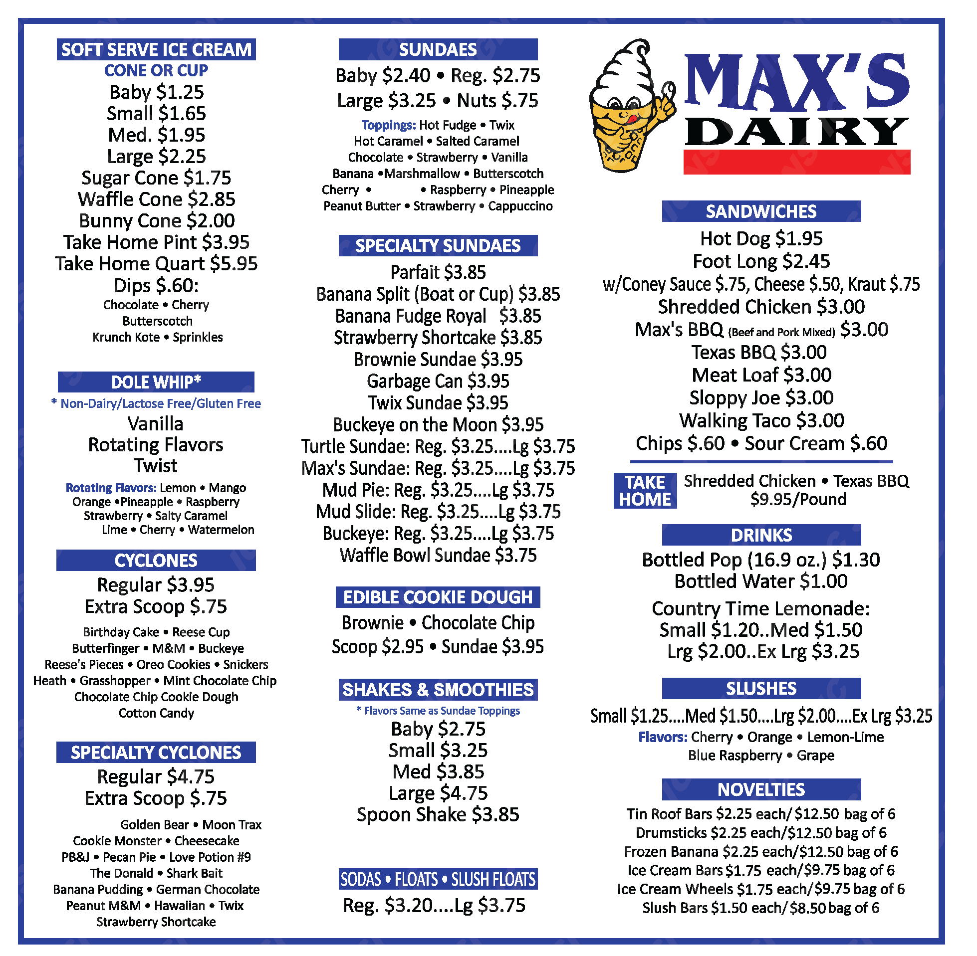 MENU Max's Dairy Soft Serve, Hard Dip, Sandwiches, & More!