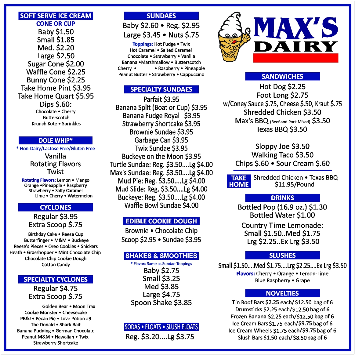 MENU Max's Dairy Soft Serve, Hard Dip, Sandwiches, & More!